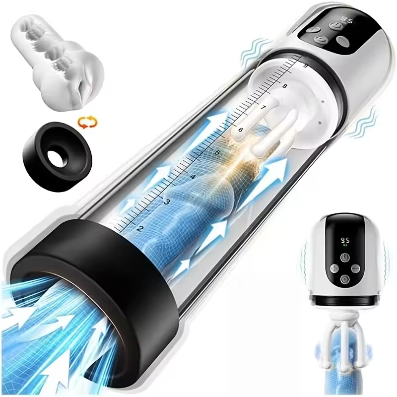 3 IN 1 Dick Enlarger Penis Pump Masturbator Glans Trainer with 5 Suction & 9 Vibration