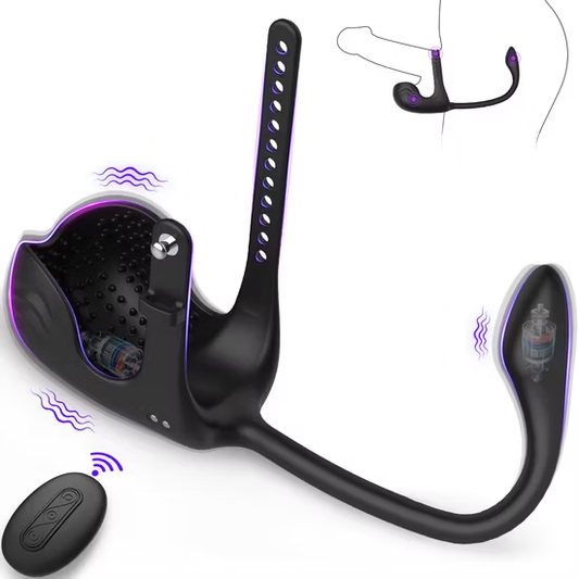 3 IN 1 Anal Plug Vibrator Testicle Taint Stimulator Cock Ring with 10 Vibrations