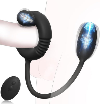 3 IN 1 Cock Ring Prostate Massager Anal Vibrator Butt Plug with  10 Vibrations Modes