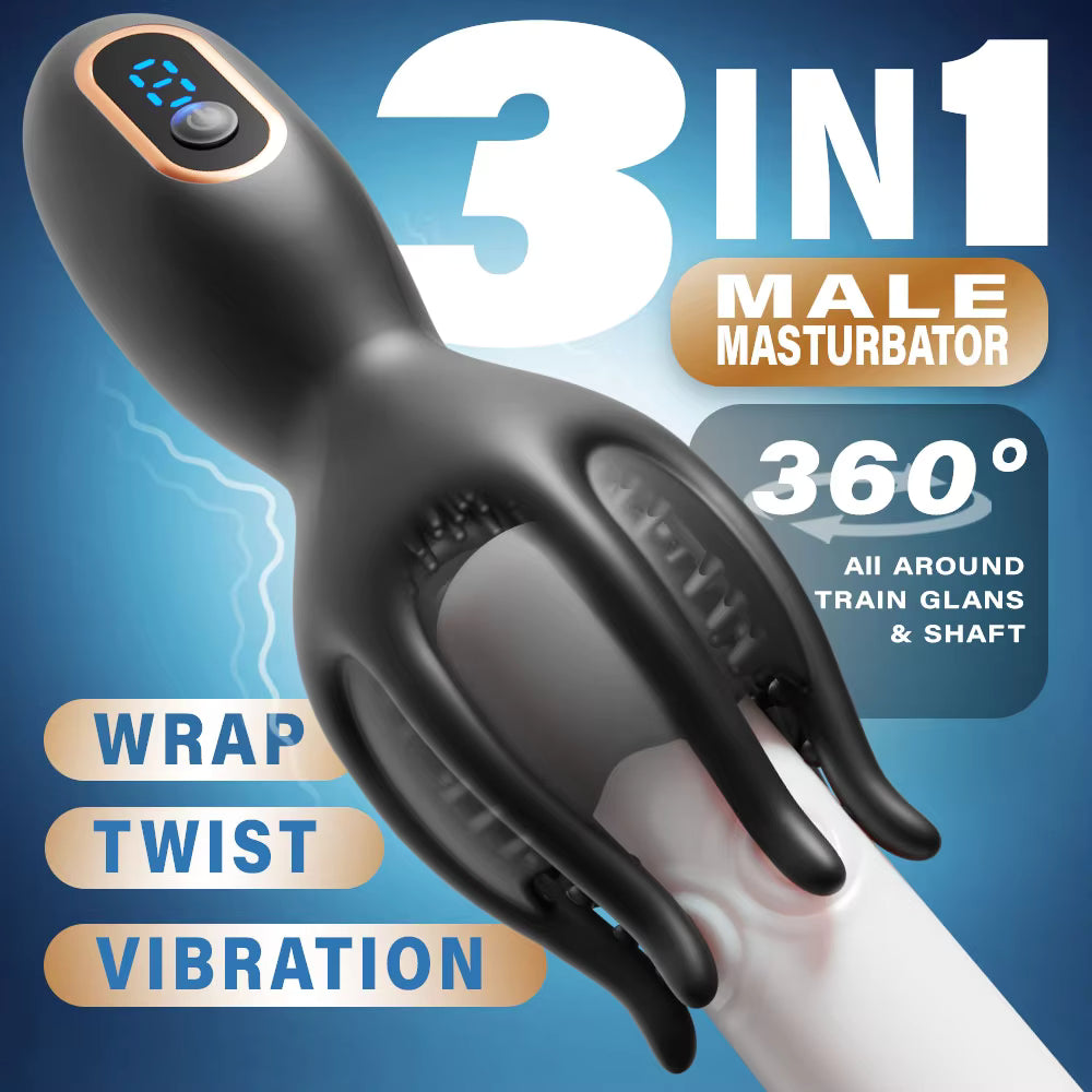 3 IN Glans Trainer Penis Massage Vibrator Masturbator with 9 Vibration Modes