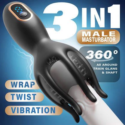 3 IN Glans Trainer Penis Massage Vibrator Masturbator with 9 Vibration Modes