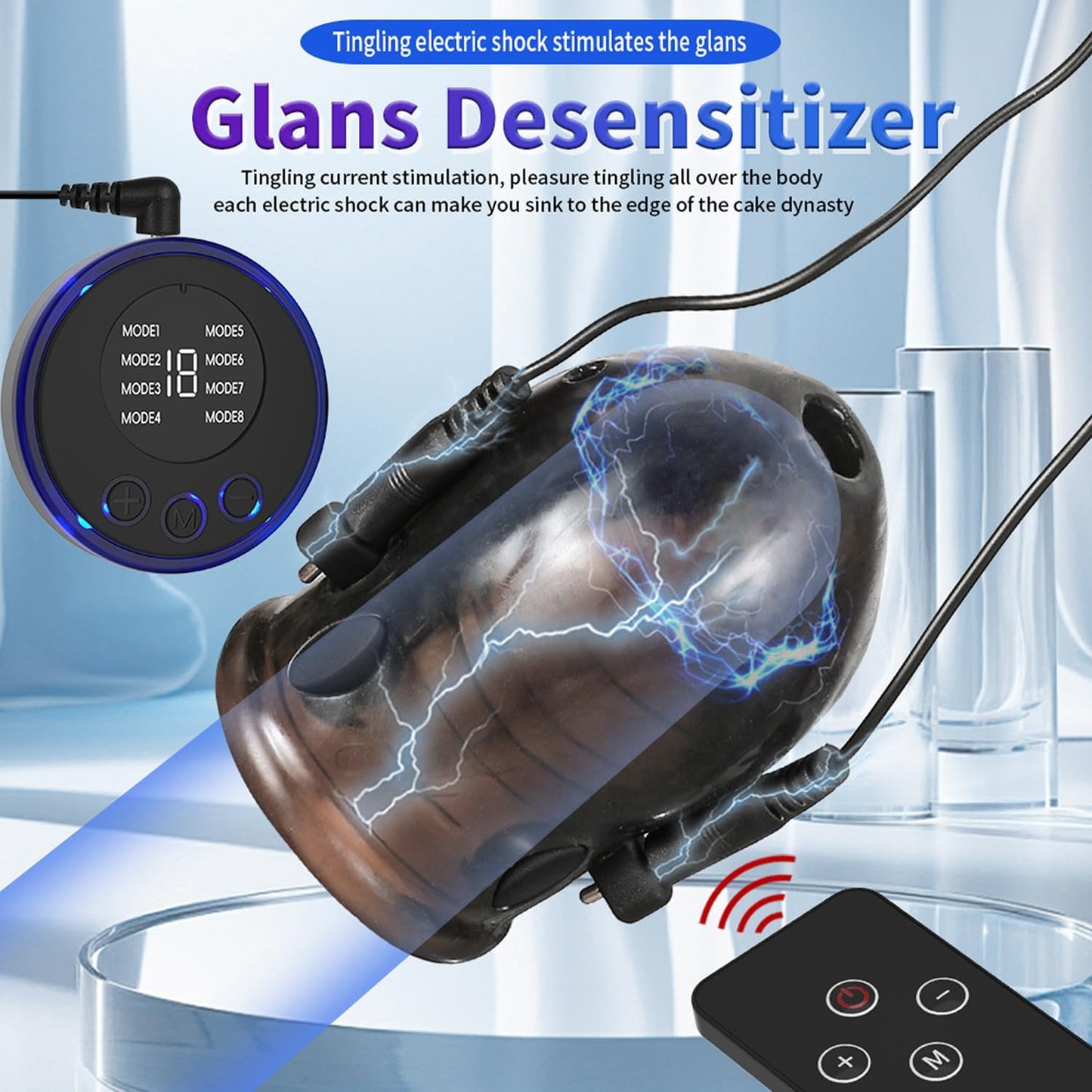 E-stim Glans Sleeve Penis Trainer Set with 8 Electric Shock Modes