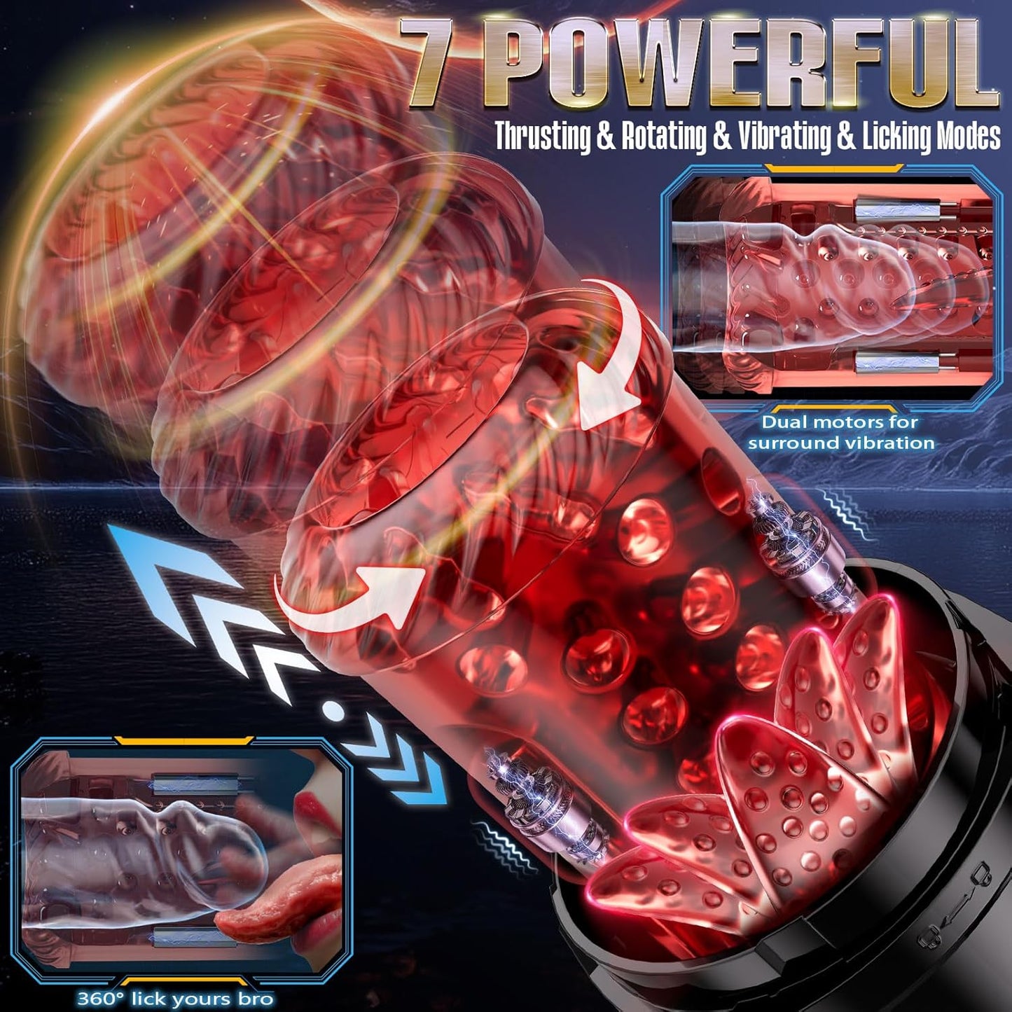 AI Automatic Masturbator Blowjob Stroker with 12 Thrusting + 360° Rotating Modes