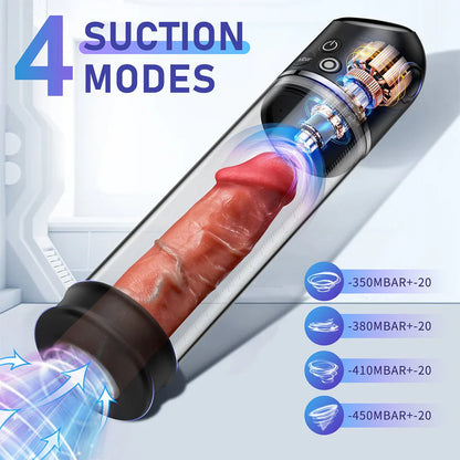 LED Display Dick Vacuum Penis Pump Masturbator with 4 Suction Modes