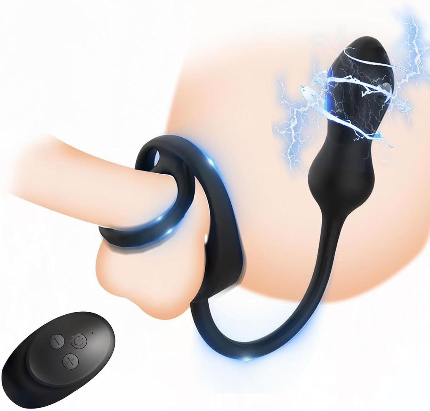 E-stim Anal Vibrator Cock Ring Prostate Massager with 10 Vibration & 3 Shock Modes