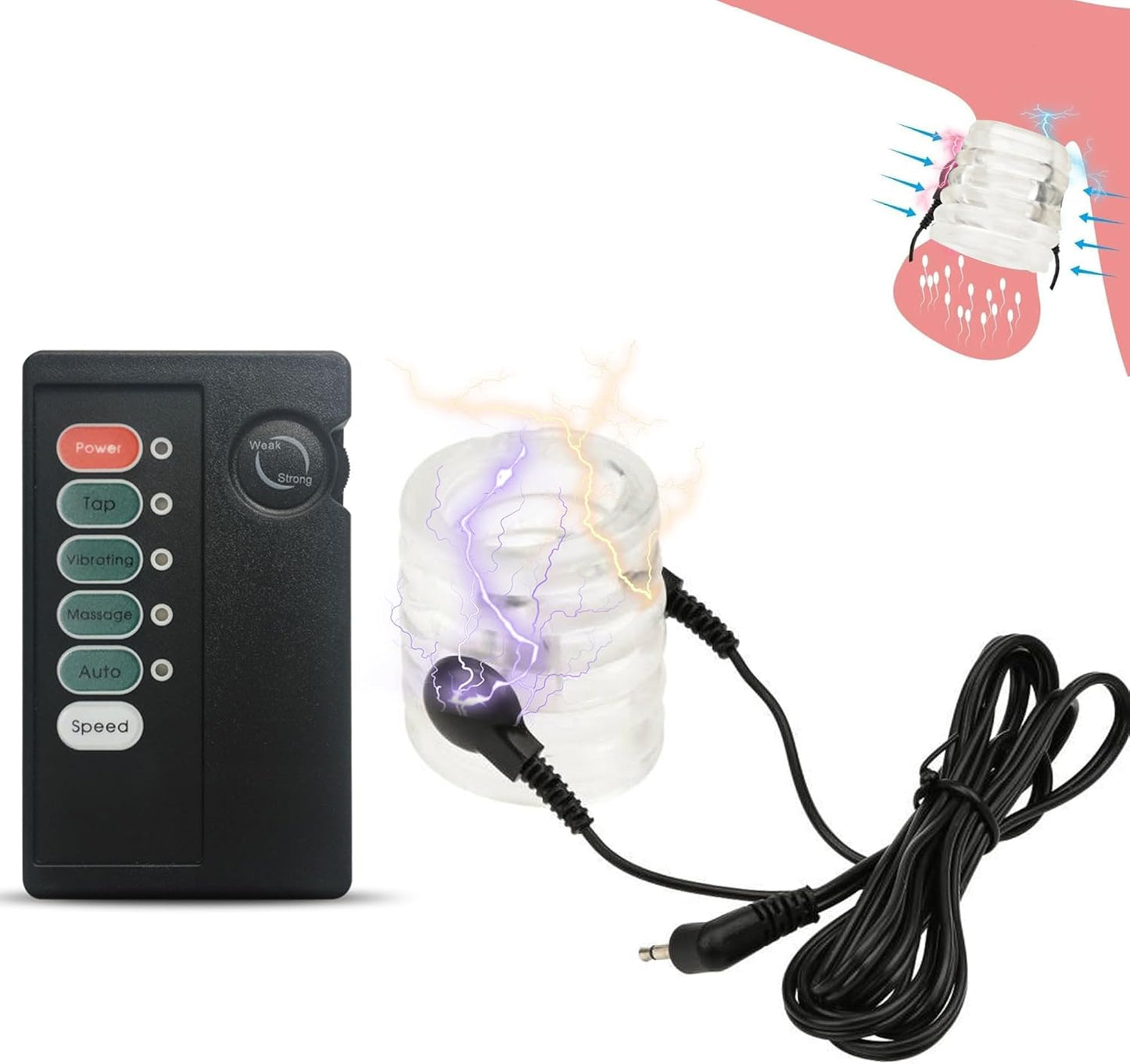 E-stim Testicle Bondage Crusher Pennis Ring Chastity BDSM with 4 Electric Shock Modes