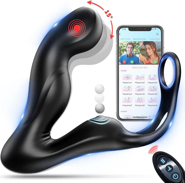 3 in 1 Prostate Massager Penis Ring Anal Vibrator with 9 Wiggling & Vibrating & Tapping Modes