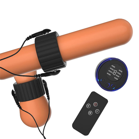 Bondage Penis Ring Exercise Enlargement Electric Shock Cock Ring Set with 8 Modes