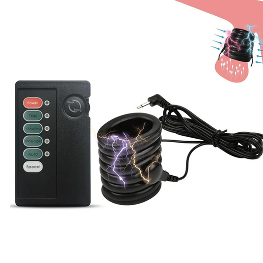 E-stim Testicle Crusher Penis Ring Chastity Ball Restraint with 4 Electric Shock Modes