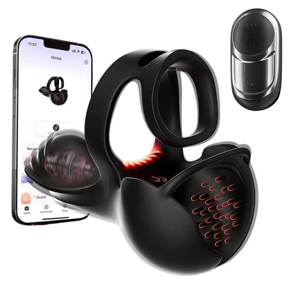 360° Testicle Full Coverage Stimulator Penis Trainer Cock Ring with 9 Vibrating & Heating