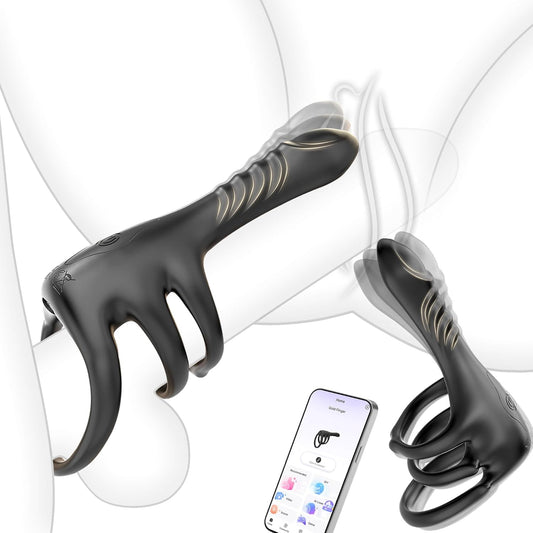 Finger Penis Trainer Vibrator Cock Ring Clitoral Stimulator with 3 Rings & 9 Vibration Modes