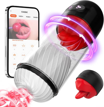 360° Tongue Licking & 9 Vibrating Modes Automatic Penis Trainer Masturbator