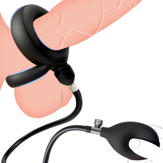 Inflatable Penis Trainer Cock Rings Exerciser Masturbator with Adjustable Pump