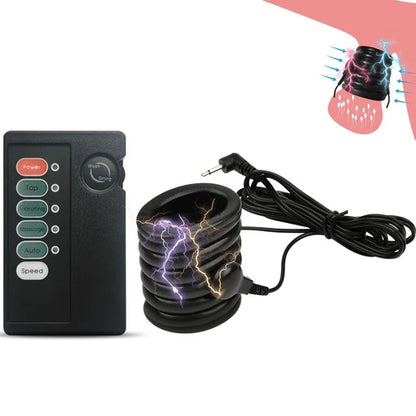 E-stim Testicle Crusher Penis Ring Chastity Ball Restraint with 4 Electric Shock Modes