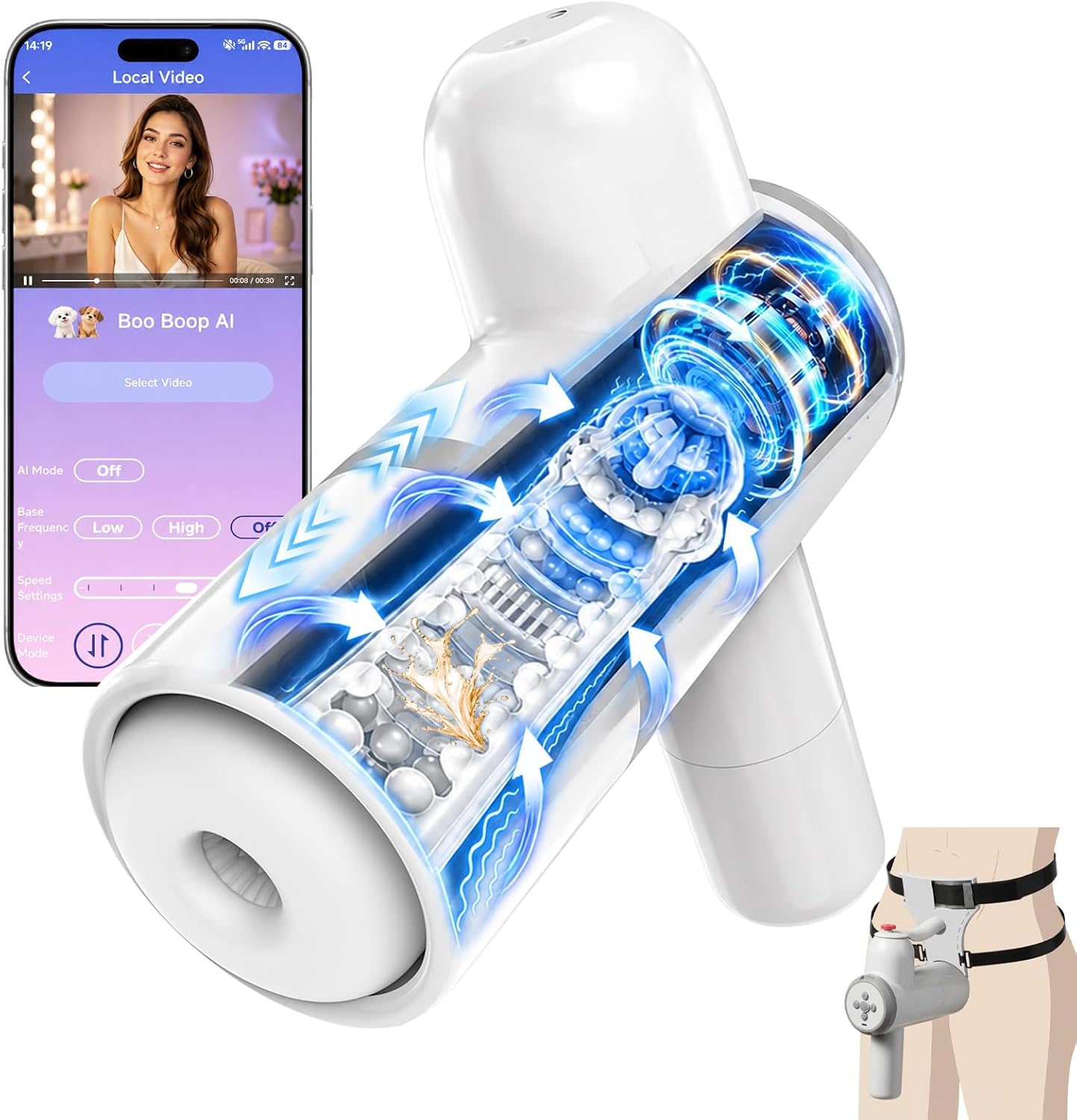 Hand Free Strap Automatic Masturbator Blowjob Machine with 8 Thrusting & Sucking Modes