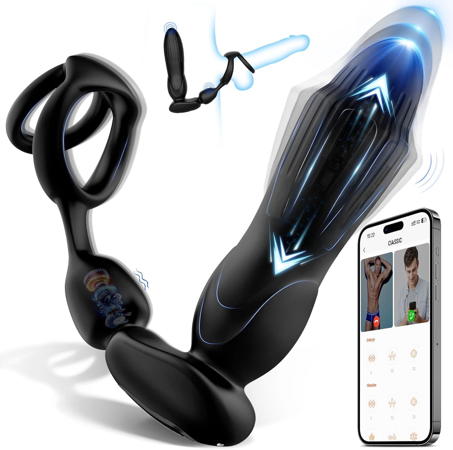 Anal Prostate Massager Butt Plugs with 3 Thrusting Expanding & 9 Vibration Modes