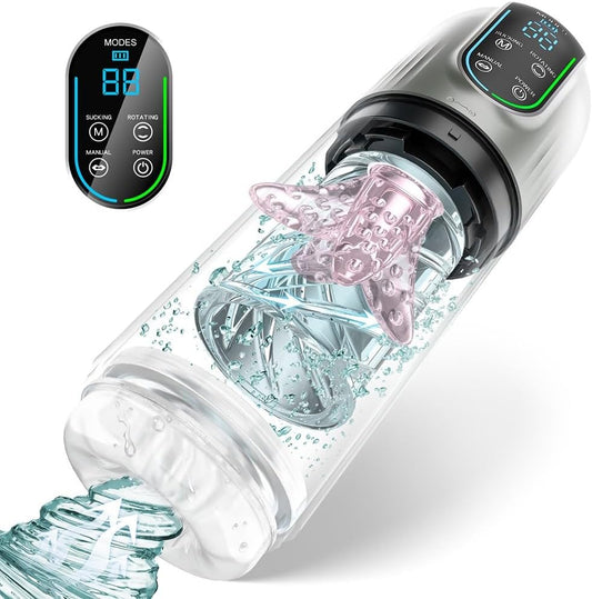 LED Display Automatic Masturbator Penis Pump with 7 Sucking & Rotating & Licking Modes