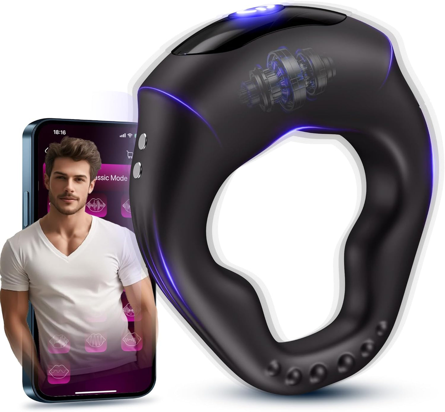 Smart APP Control Wrap-Around Cock Ring Penis Trainer Vibrator with 10 Vibrations Modes