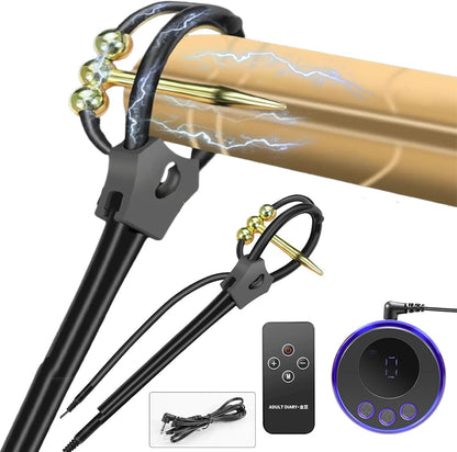 Electric Shock Cock Ring Plug Kit SM Male Chastity Cage Expander