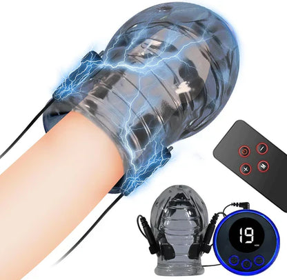 E-stim Glans Sleeve Penis Trainer Set Masturbator with 8 Electric Shock Modes