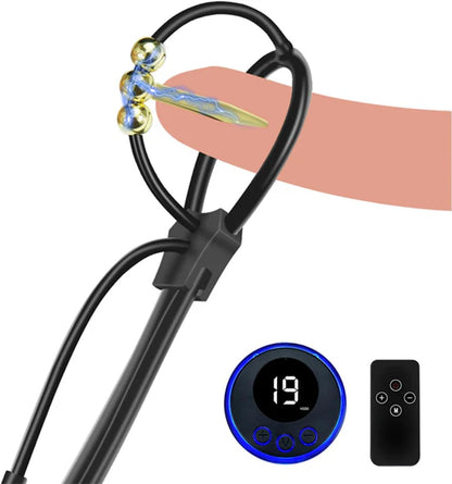 Electric Shock Cock Ring Plug Kit SM Male Chastity Cage Expander