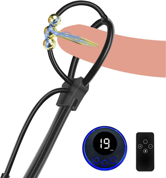 Electric Shock Cock Ring Plug Kit SM Male Chastity Cage Expander