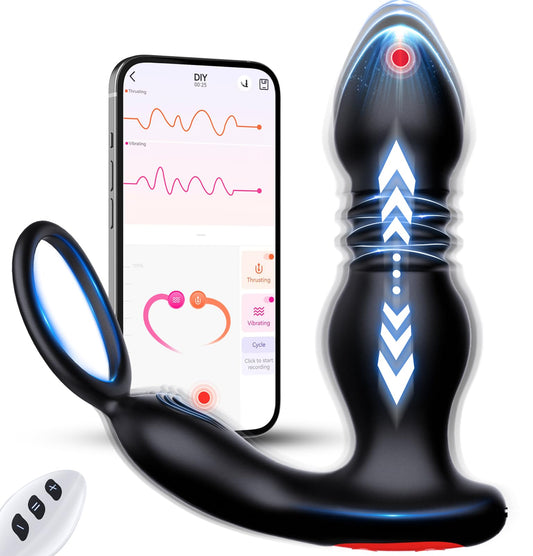 3 IN 1 Prostate Massager Anal Vibrator Penis Ring with 7 Thrusting & 7 Vibrating  Modes