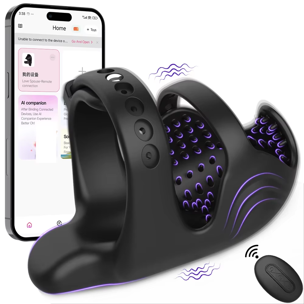 3 IN 1 Cock Ring Penis Vibrator Ball Stimulator Chastity Cage Set with 9 Vibration Modes