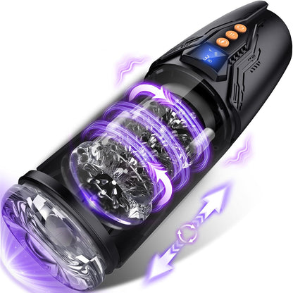 4 in 1 Automatic Masturbator Stroker with 7 Rotating & Thrusting & 10 Vibrating Modes