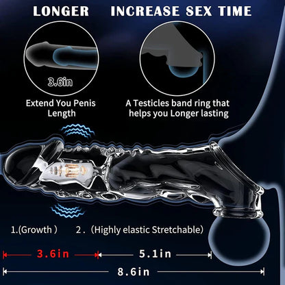 3.6 inch Clear Penis Sleeve Cock Vibrator with 10 Vibrating Modes