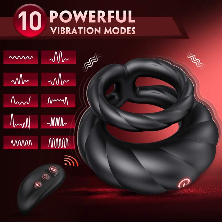 Double Penis Cock Rings Vibrator Masturbator with 10 Powerful Vibration Modes