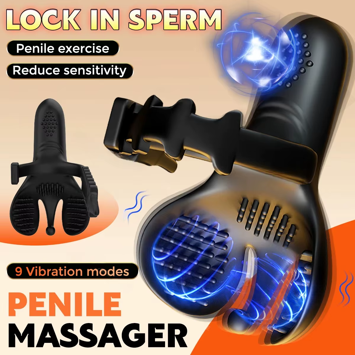 Adjustable Penetration Penis Trainer Vibrator Glans Massager with 9 Vibration Modes