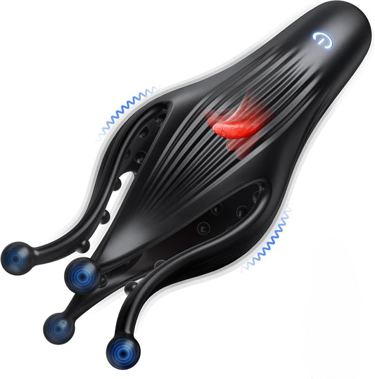 4 IN 1 Penis Vibrator Glans Trainer Stroker Masturbator with 10 Licking & Vibrating