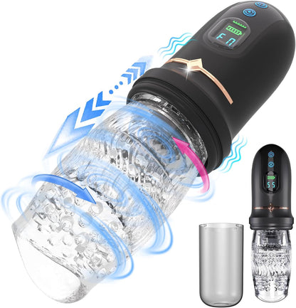 5 Rotating &  5 Thrusting Modes LCD Display Automatic Masturbator Blowjob Penis Trainer