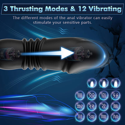 3 Thrust & 12 Vibrating Thrusting Anal Vibrator Male Sex Toys for Men Prostate Massager