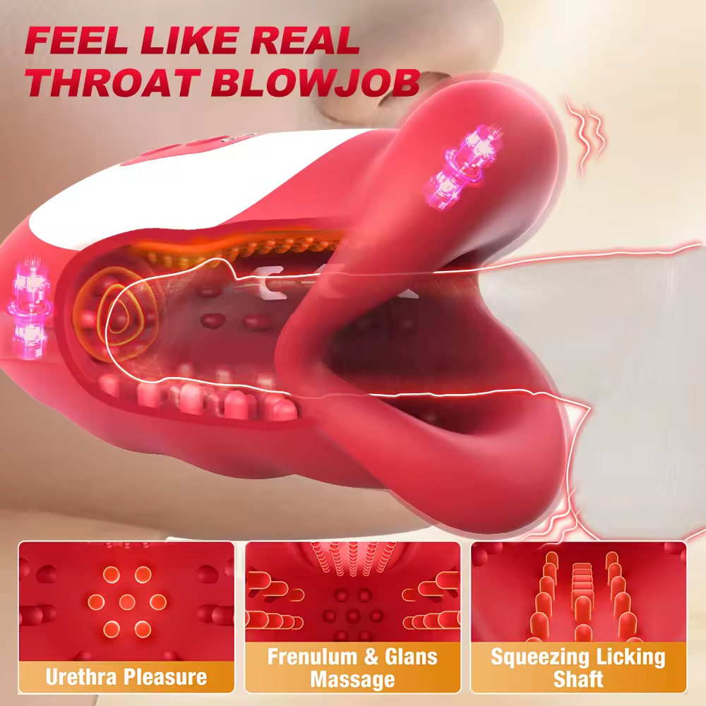 360° Blowjob Stroker Vibrator Penis Trainer Maturbator with 10 Waving & Vibrating Modes