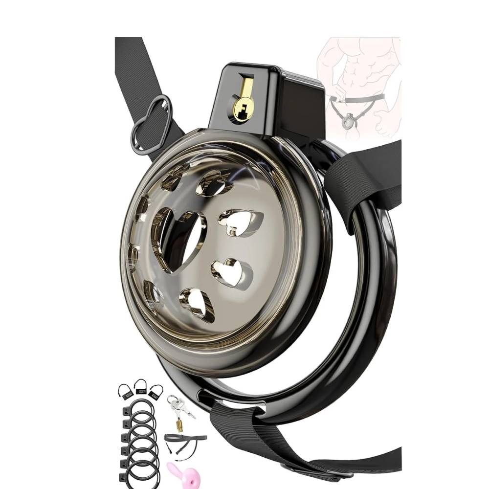 Anti-Slip Belt Flat Chastity Cock Cage Devices Penis Trainer with 6 Sizes Rings