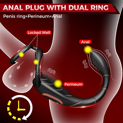 3 in1 Cock Ring Prostate Massager Anal Vibrator with 9 Modes