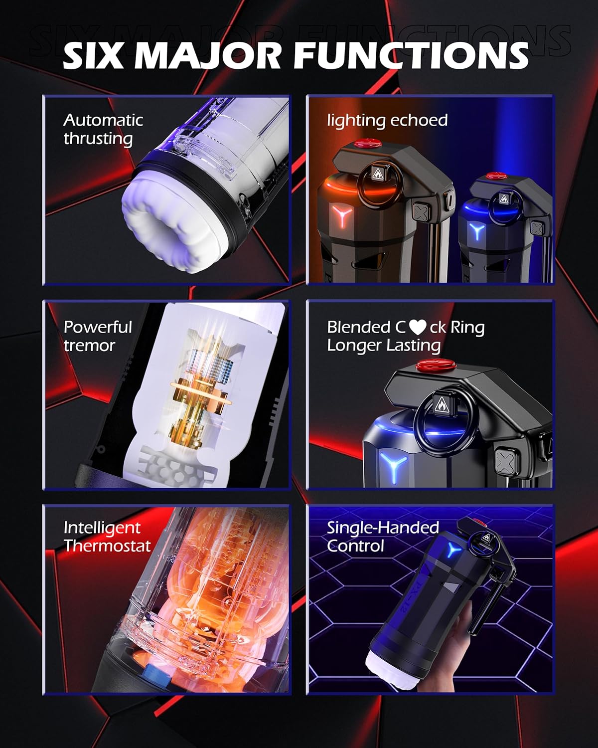 8 Thrusting Modes & 10 Vibration Modes Automatic Heating Male Masturbator