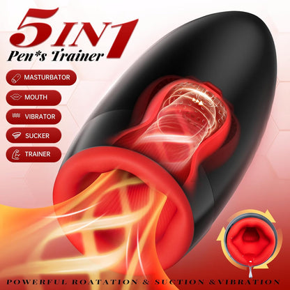 Automatic Masturbator Penis Trainer Stroker with 10 Vibrations & 3 Rotations & 5 Oral Modes