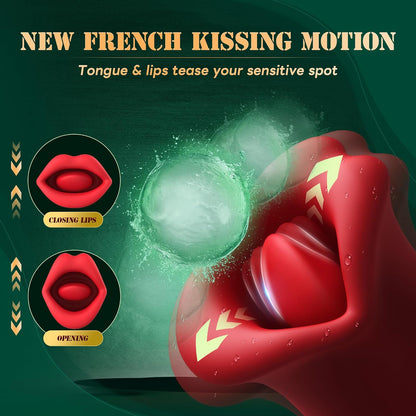 Rose Tongue Vibrator Clitoral Stimulator with 10 Vibration & 10 French Kissing Modes