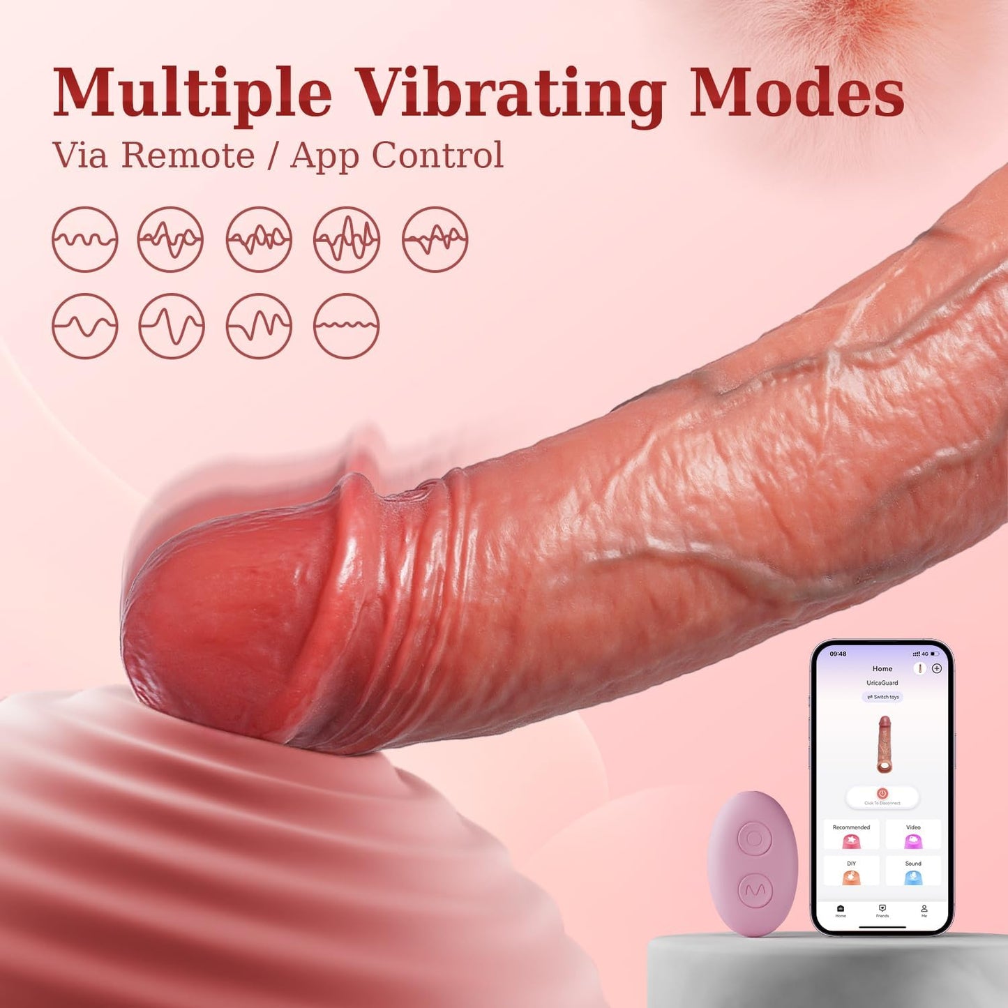4 IN1 Realistic Penis Sleeve Extender Cock Ring with 9 Vibration Modes