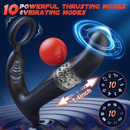 5 IN 1 Anal Vibrator Prostate Massager Butt Plug with 10 Wiggling Thrust Vibrating Modes