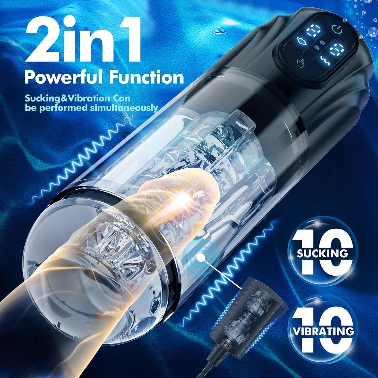 2 in 1 Automatic Sucking Masturbator Blowjob Stroker with 10 Vibrating & Suction Modes