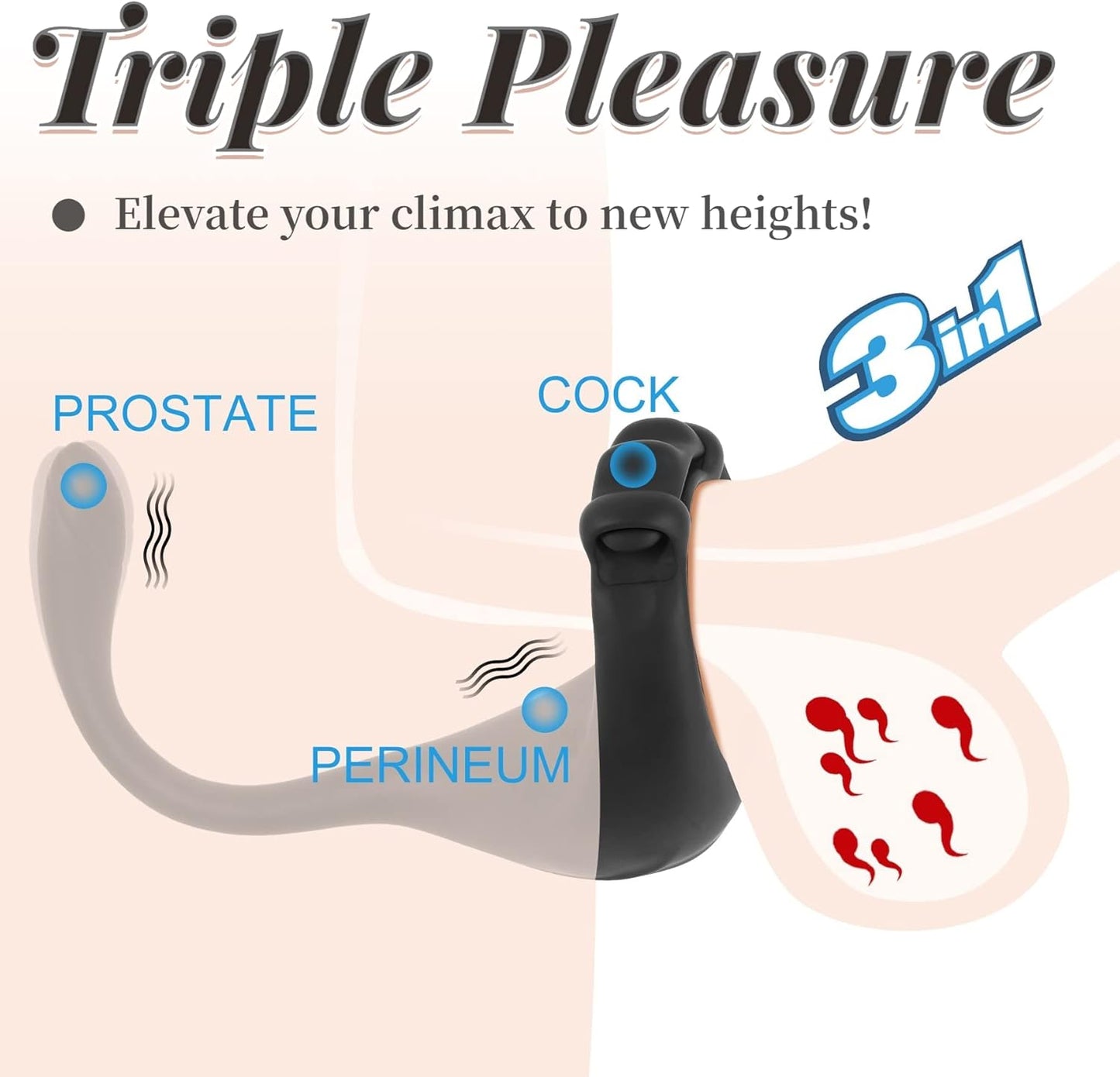 3 IN 1 Adjustable Penis Ring Anal Vibrator with 10 Vibration Modes