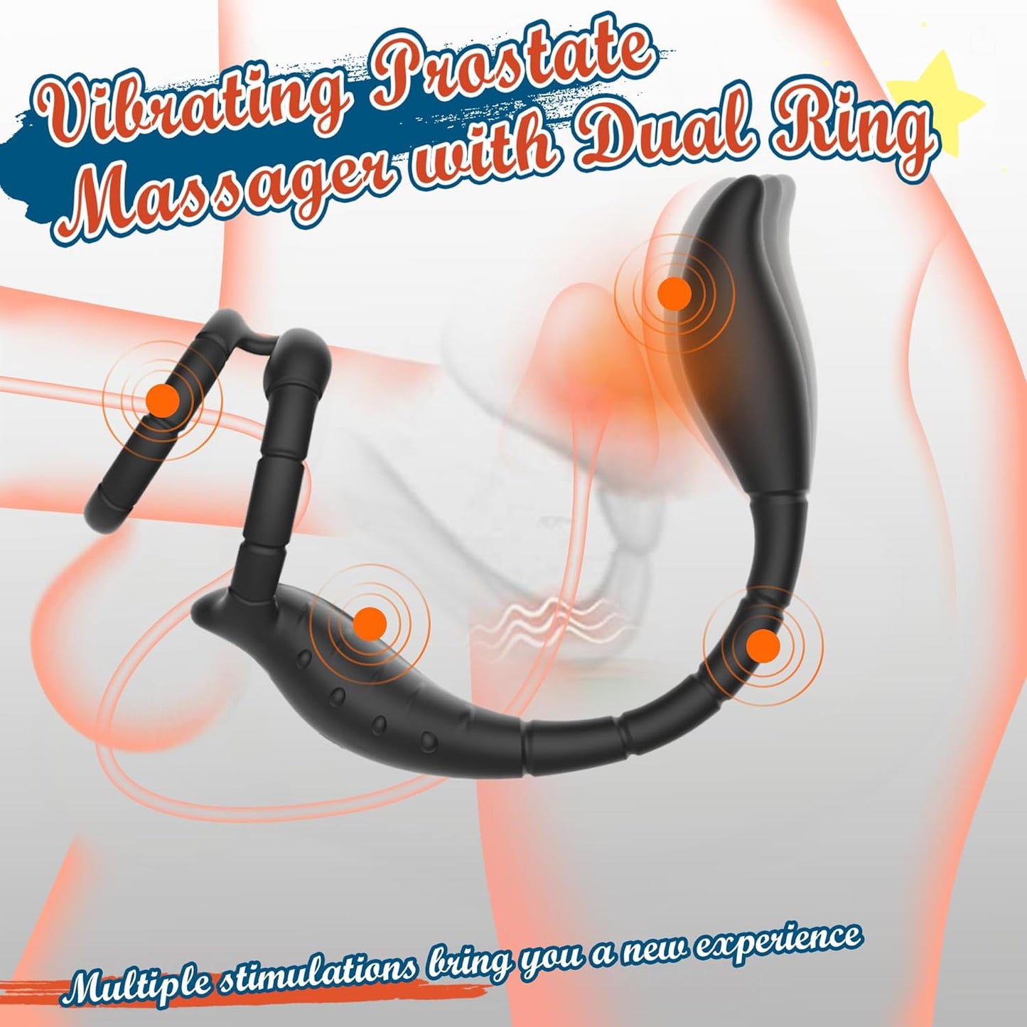 Dual Penis Ring Prostate Massager Anal Vibrator Butt Plug with 9 Vibration Modes