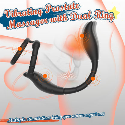 Dual Penis Ring Prostate Massager Anal Vibrator Butt Plug with 9 Vibration Modes
