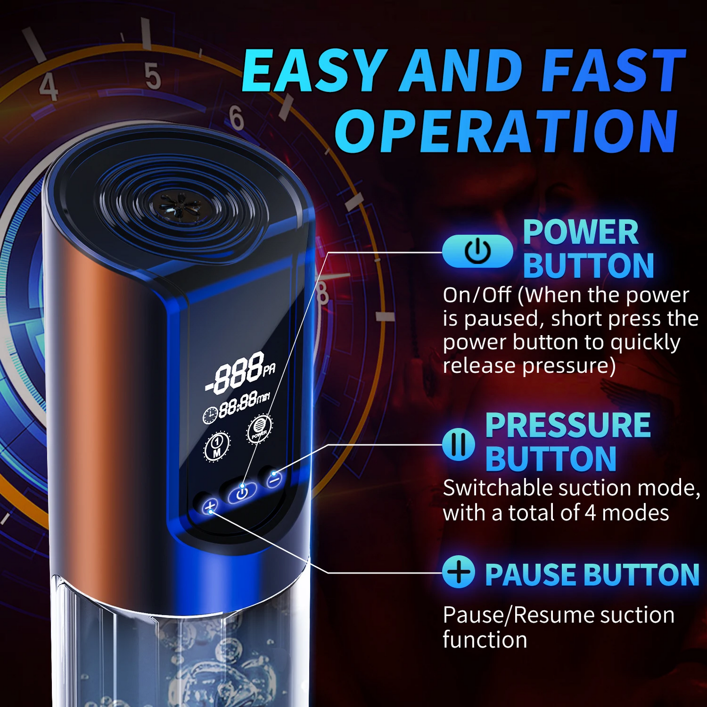 Electric Penis Pump Erection Trainer Blowjob with 4 Powerful Suction Modes