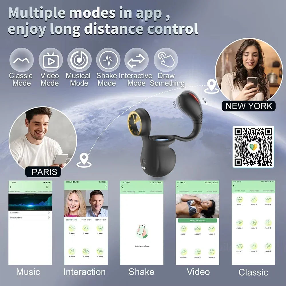 Portable Rolling Penis Trainer Stimulator Cock Ring with 9 Vibration & Rolling Modes