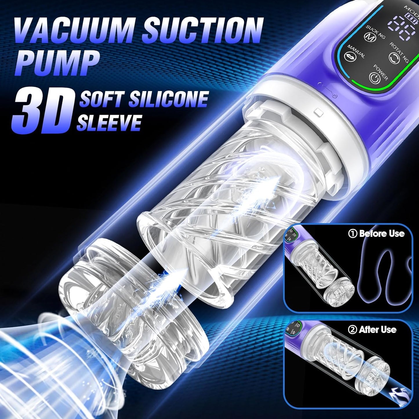 LED Display Automatic Male Masturbator with 7 Rotating & 7 Sucking & Licking Modes